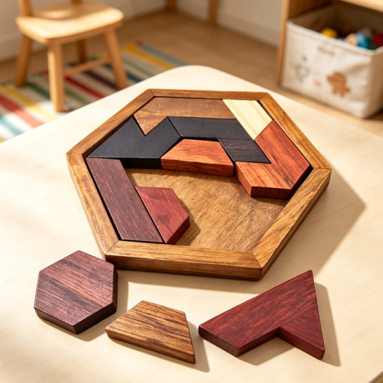 Wooden Hexagon Tangram Puzzle for All Ages