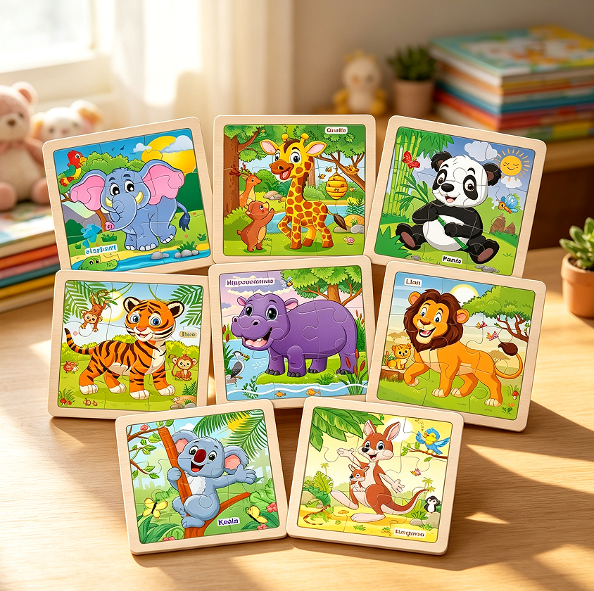 Wooden Animal Jigsaw Puzzles for Toddlers