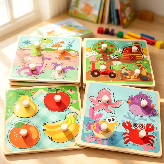 Wooden Multi-Theme Peg Puzzle for Toddlers
