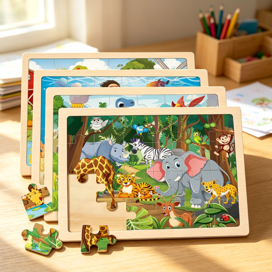 Wooden Animal Jigsaw Travel Puzzle for Kids