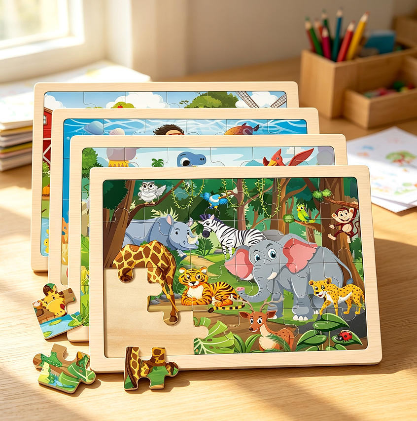 Wooden Animal Jigsaw Travel Puzzle for Kids