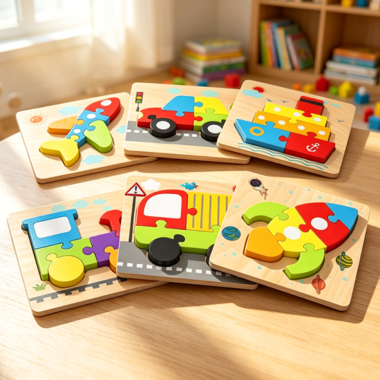 Wooden Vehicle‑Shaped Puzzle Blocks for Toddlers