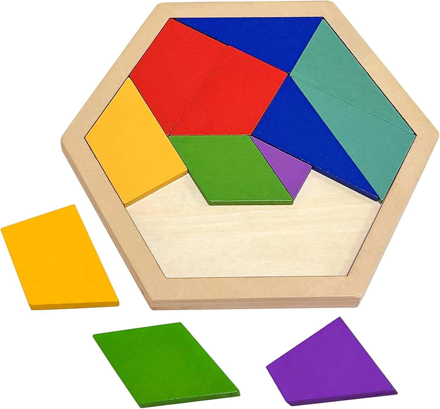 Wooden Hexagon Tangram Travel Puzzle for Kids