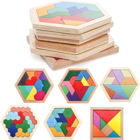 Wooden Hexagon Tangram Puzzle for Kids