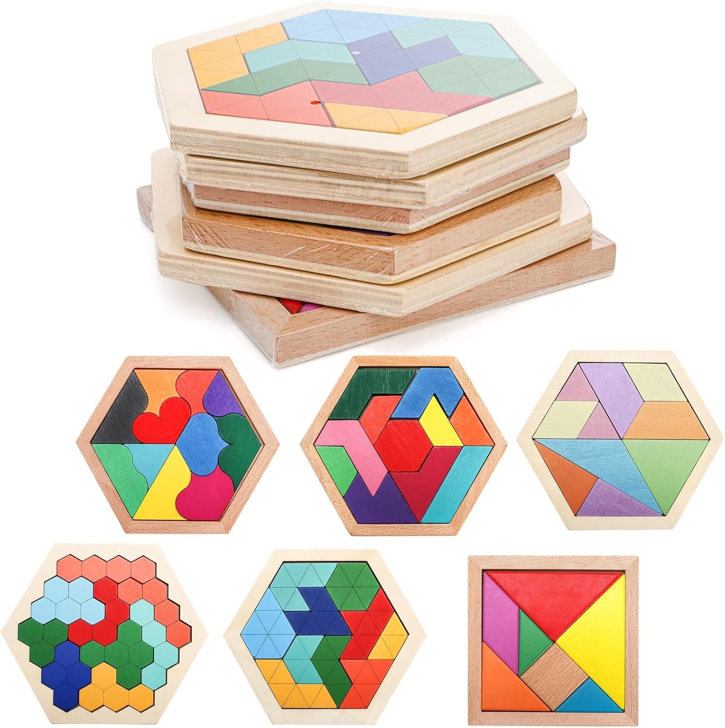 Wooden Hexagon Tangram Puzzle for Kids