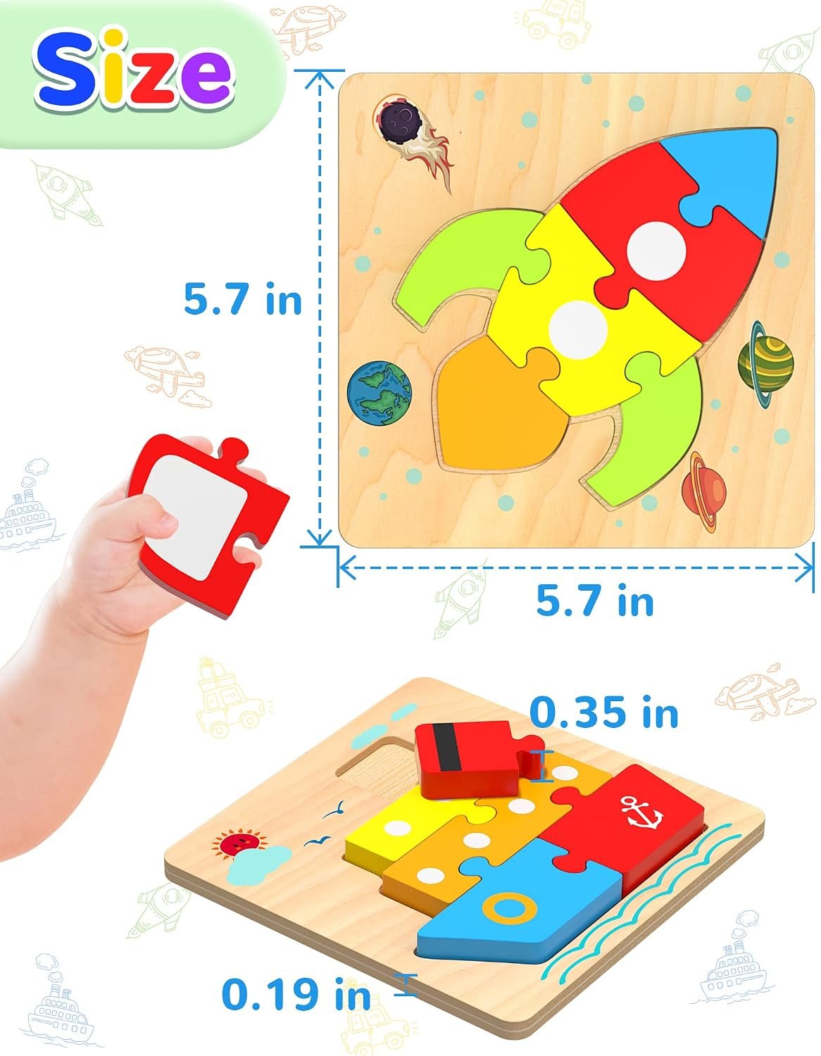 Wooden Vehicle‑Shaped Puzzle Blocks for Toddlers