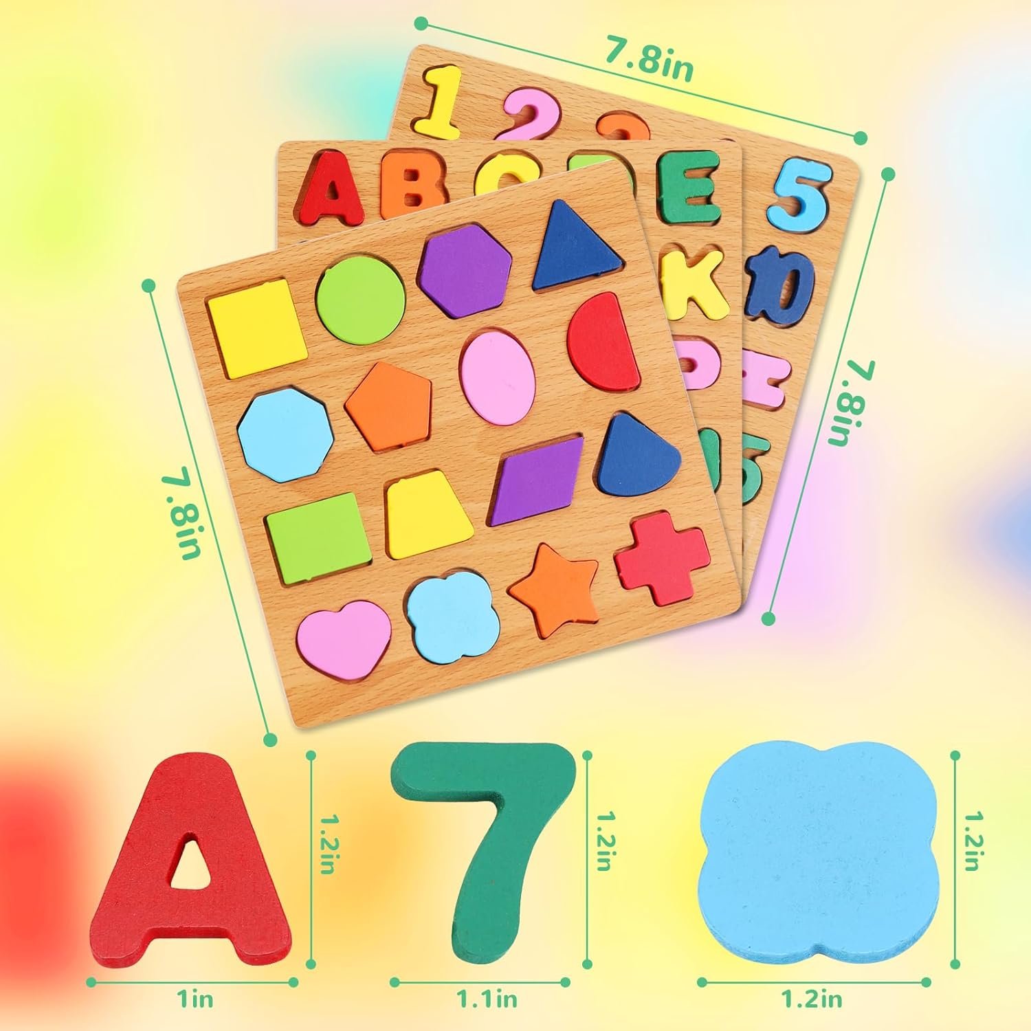 Wooden Alphabet Number Shape Puzzle Set