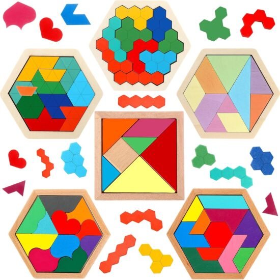 Wooden Hexagon Tangram Jigsaw Puzzle for Kids