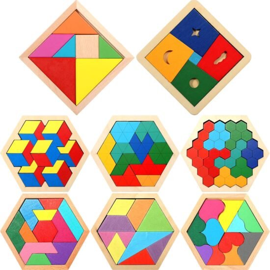 Wooden Hexagon Tangram 3D Puzzle for Adults