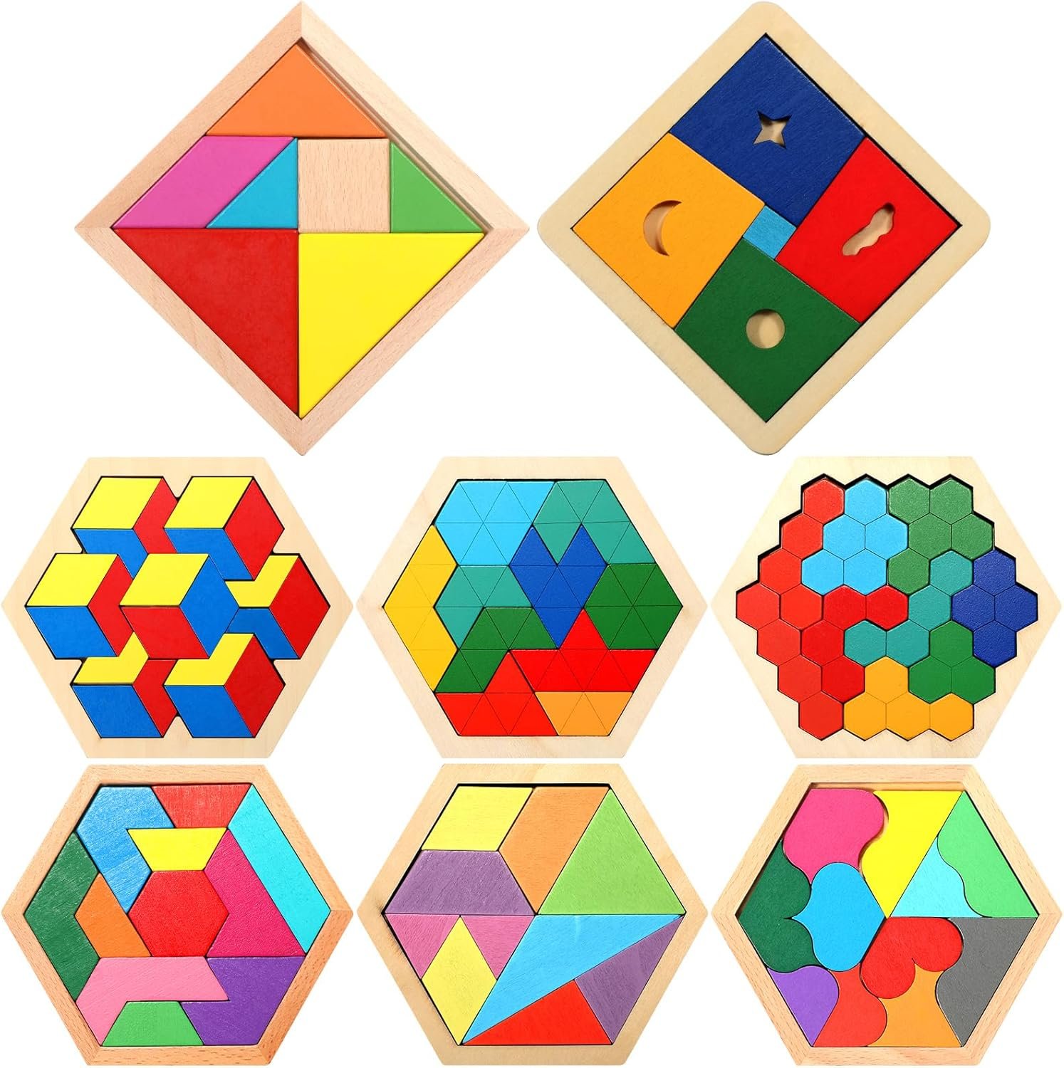Wooden Hexagon Tangram 3D Puzzle for Adults