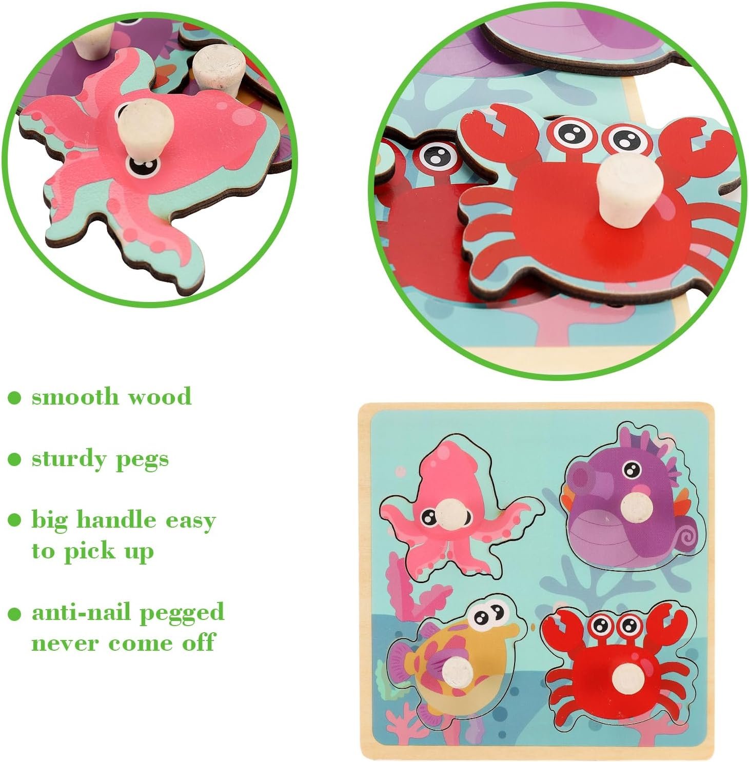 Wooden Multi-Theme Peg Puzzle for Toddlers