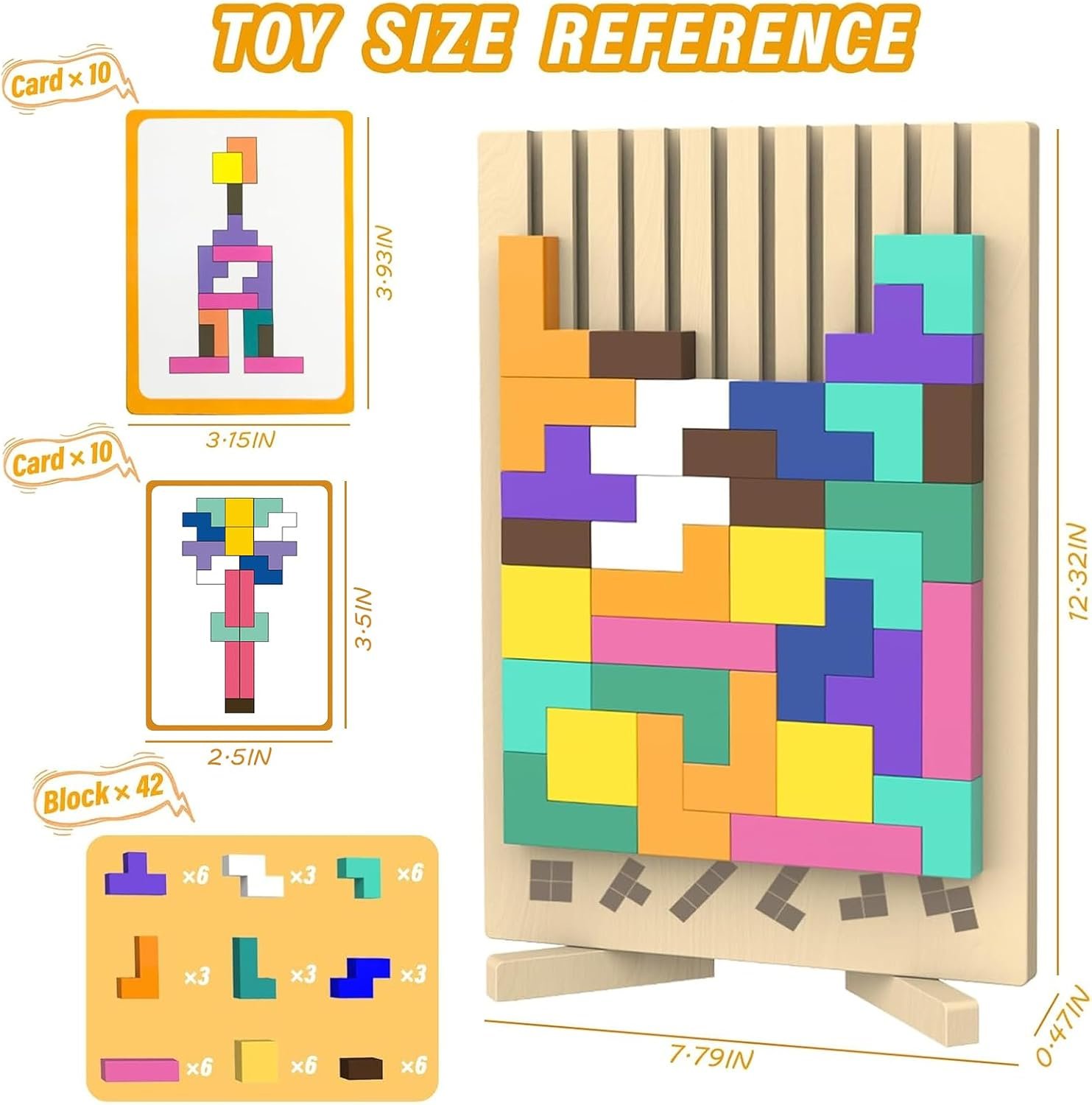 Wooden Block Stacking Puzzle with Cards