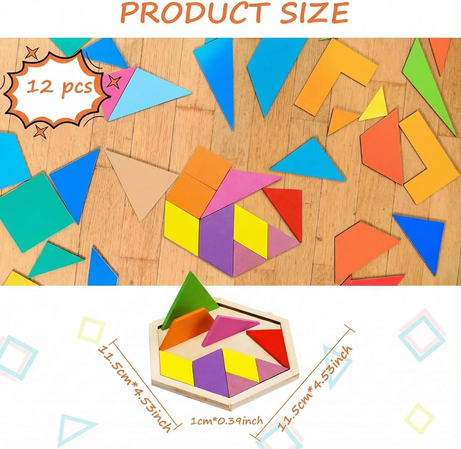Wooden Hexagon Tangram Puzzle Set for Students