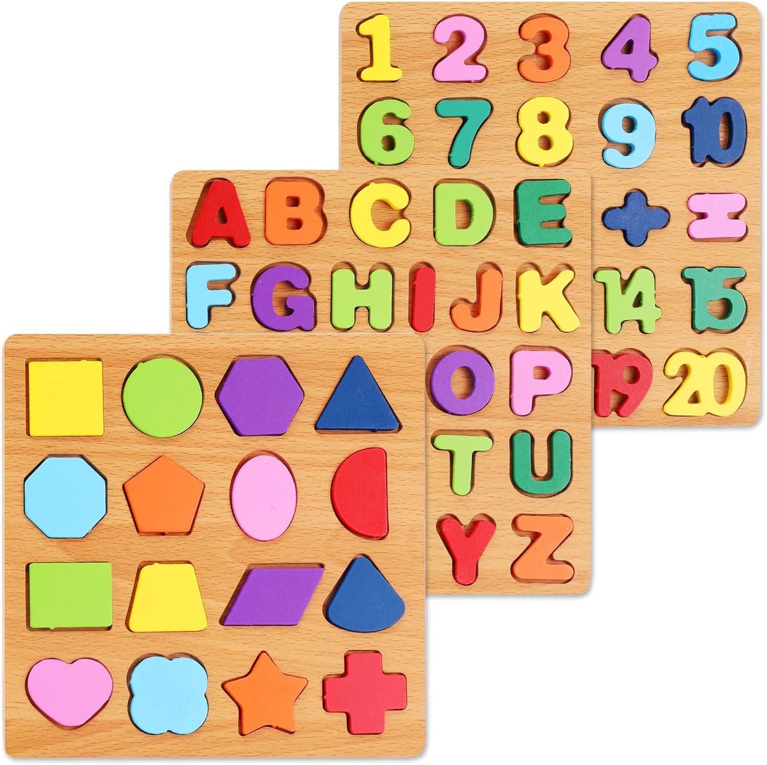 Wooden Alphabet Number Shape Puzzle Set