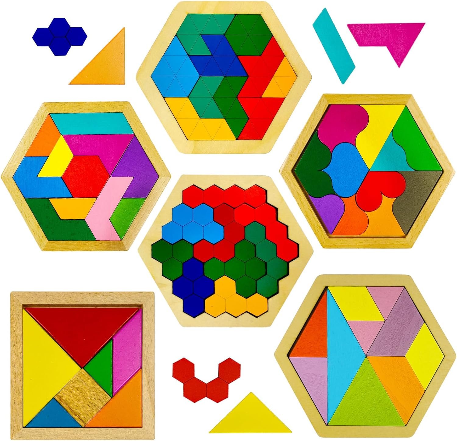Wooden Hexagon Tangram Puzzle for All