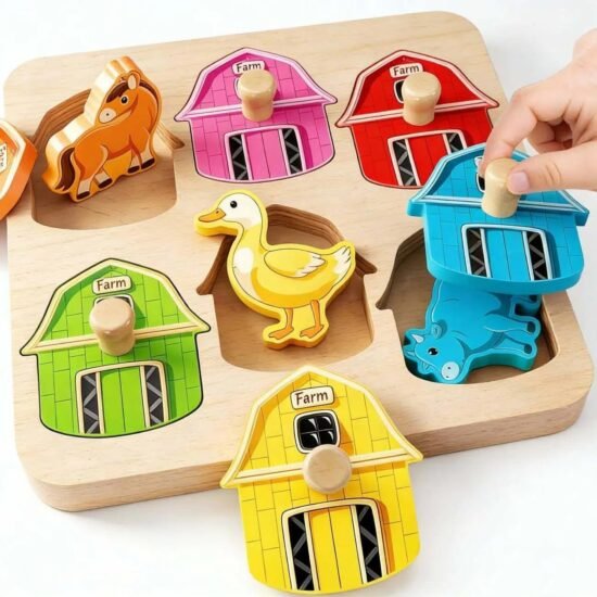 Wooden Farm Animal Peg Puzzles for Toddlers