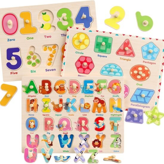 Wooden Montessori ABC Number Shape Puzzles