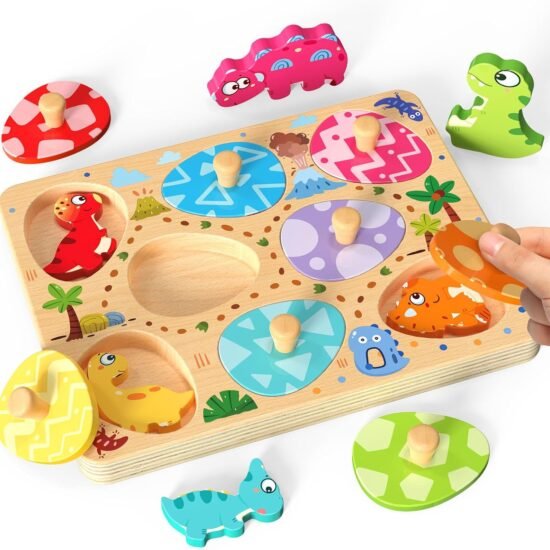 Wooden Dinosaur Matching Egg Puzzle for Toddlers