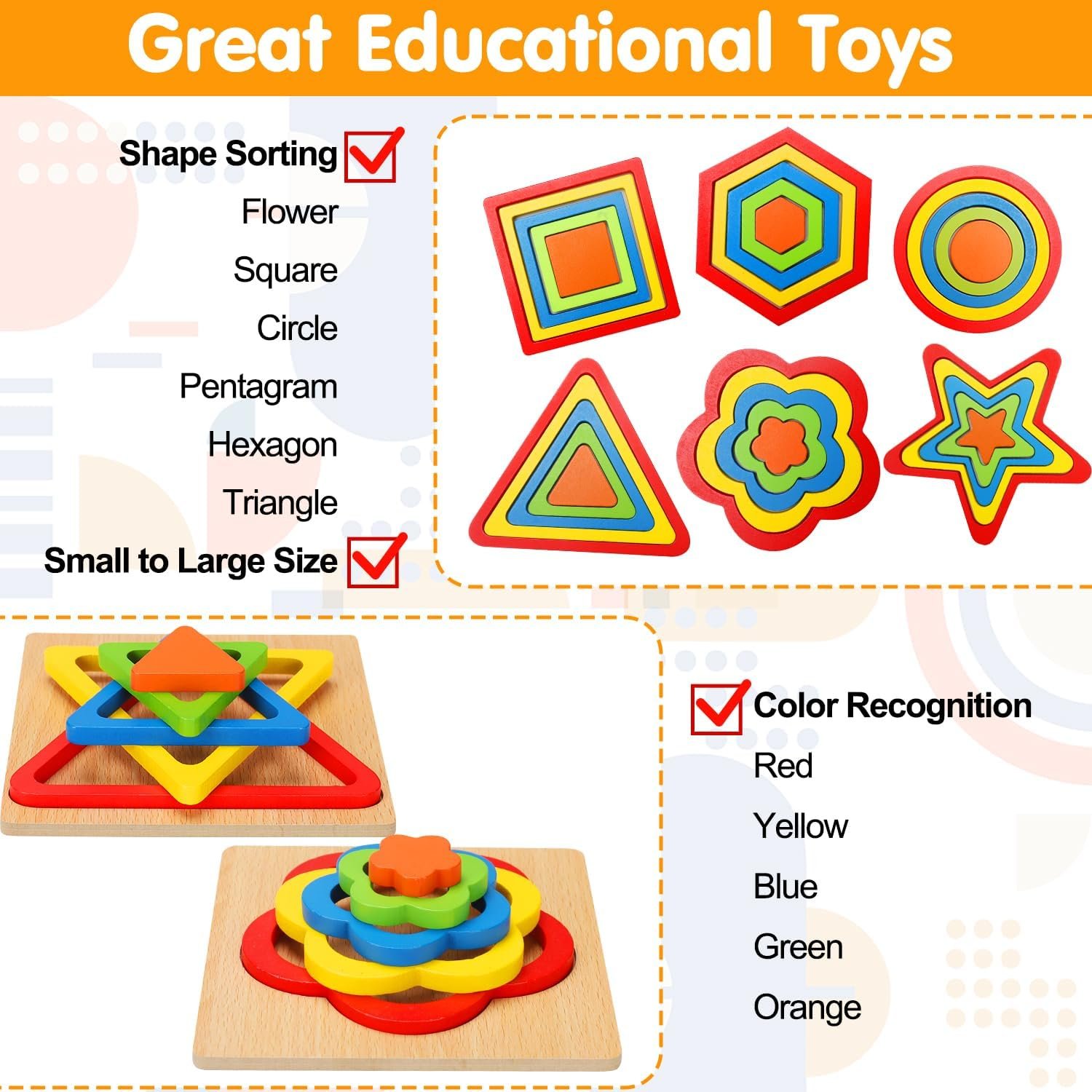 Wooden Shape Sorting Puzzle for Toddlers