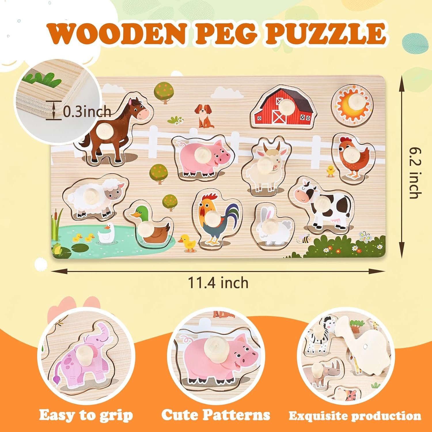 Wooden Zoo and Farm Peg Puzzles