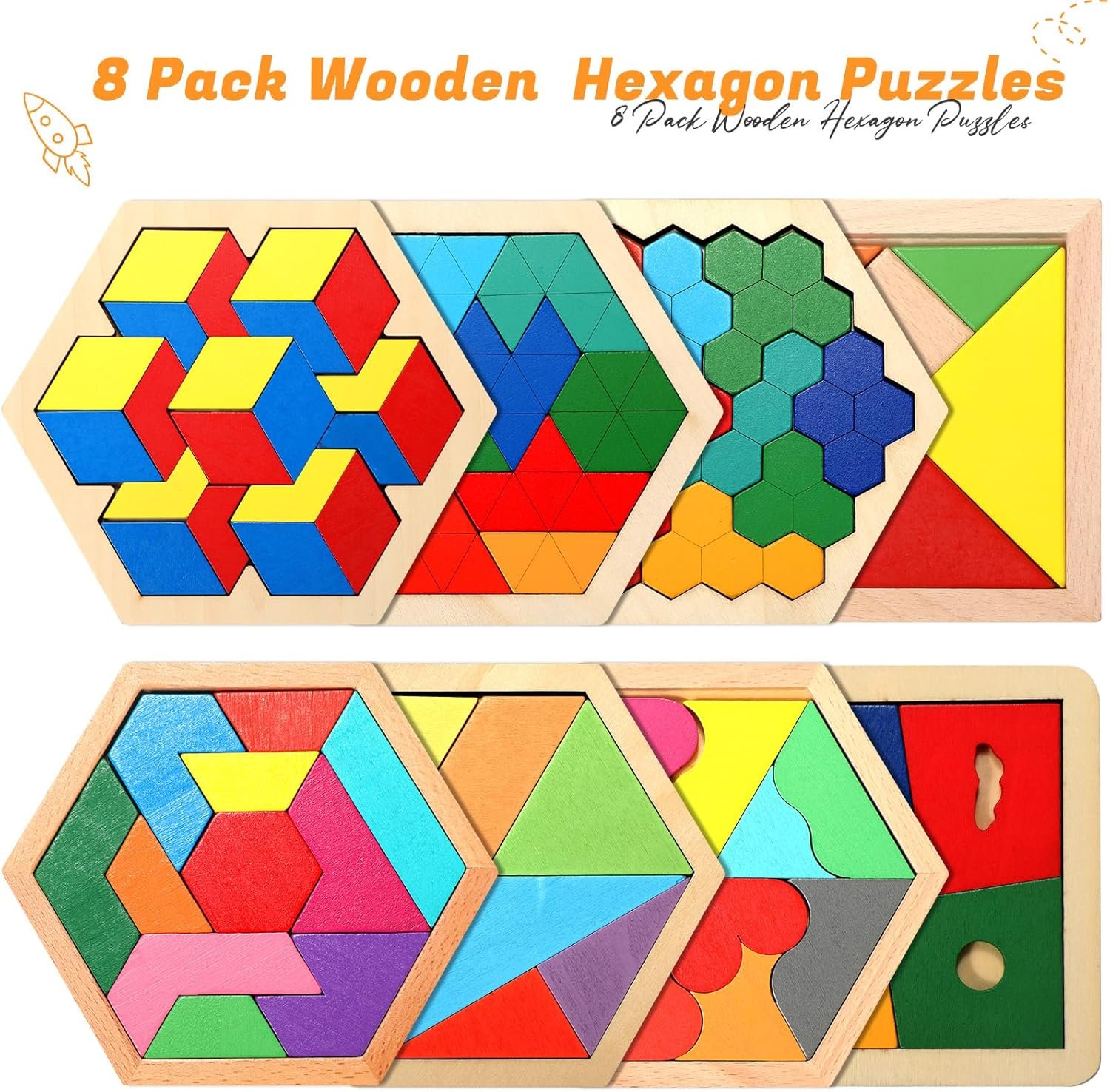 Wooden Hexagon Tangram 3D Puzzle for Adults