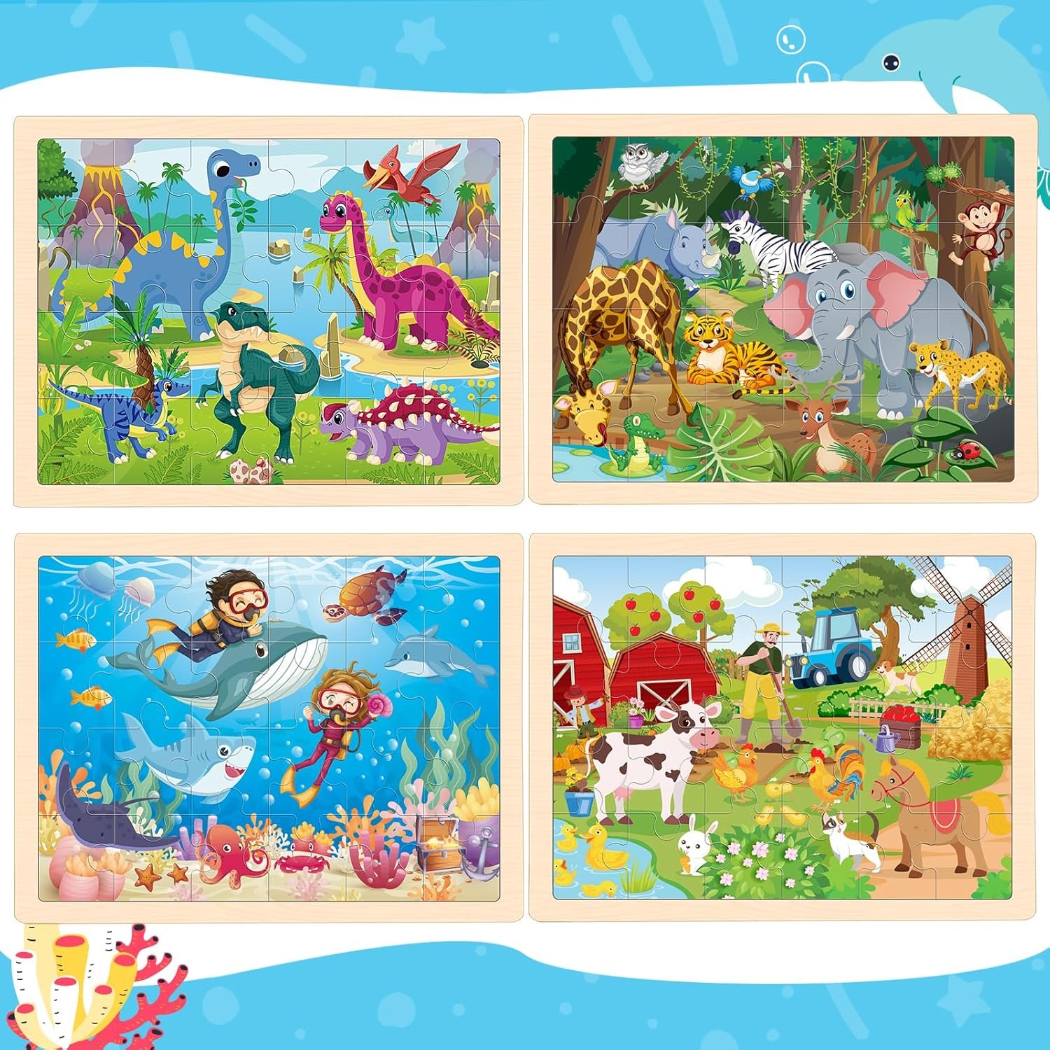 Wooden Animal Jigsaw Travel Puzzle for Kids