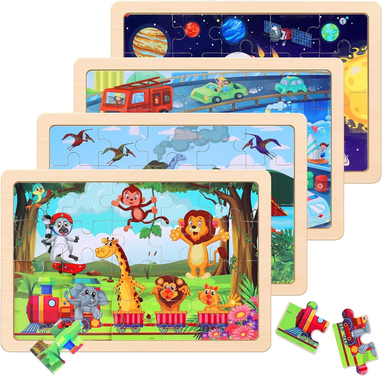 Wooden Dinosaur Space Transport Jigsaw Puzzles