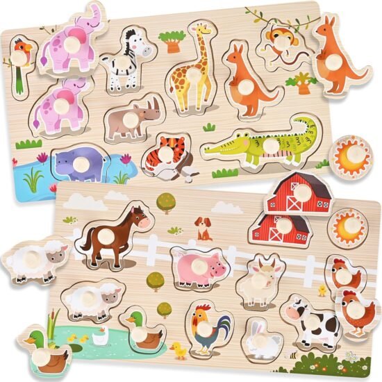Wooden Zoo and Farm Peg Puzzles