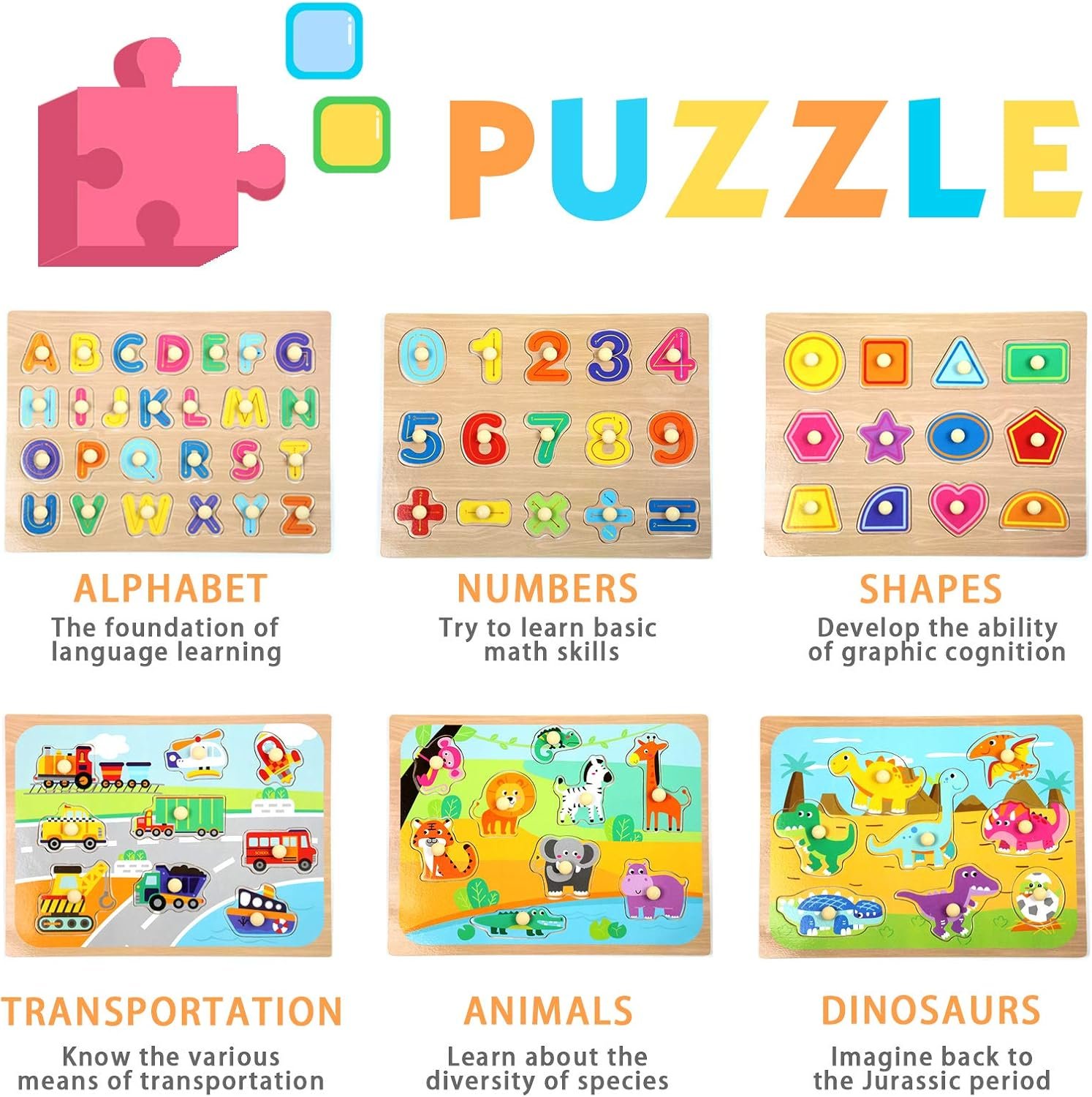 Wooden Peg Puzzle Bundle with Rack