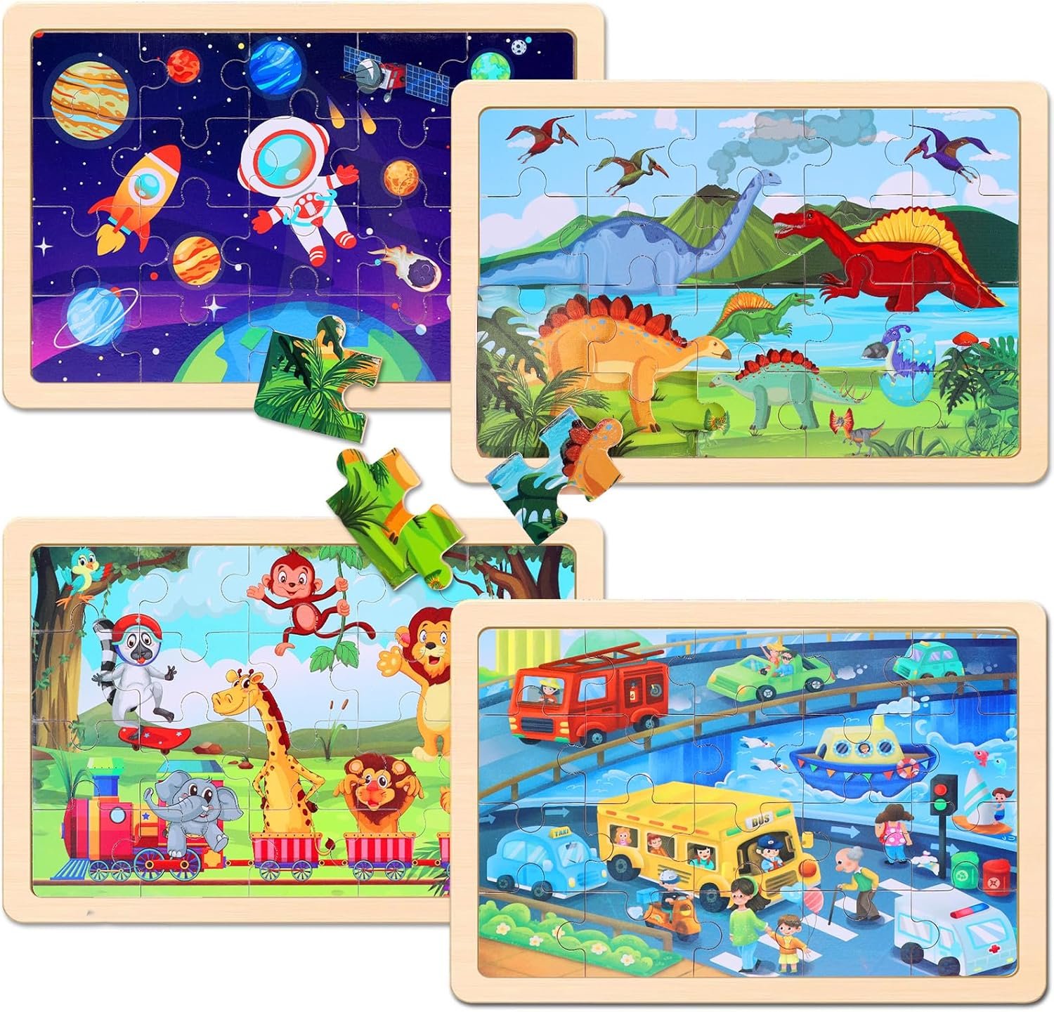 Wooden Dinosaur Space Transport Jigsaw Puzzles