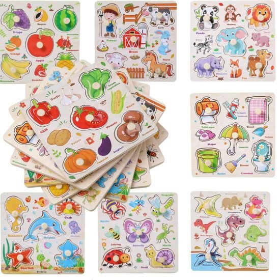 Wooden Animal Fruit Dinosaur Peg Puzzles