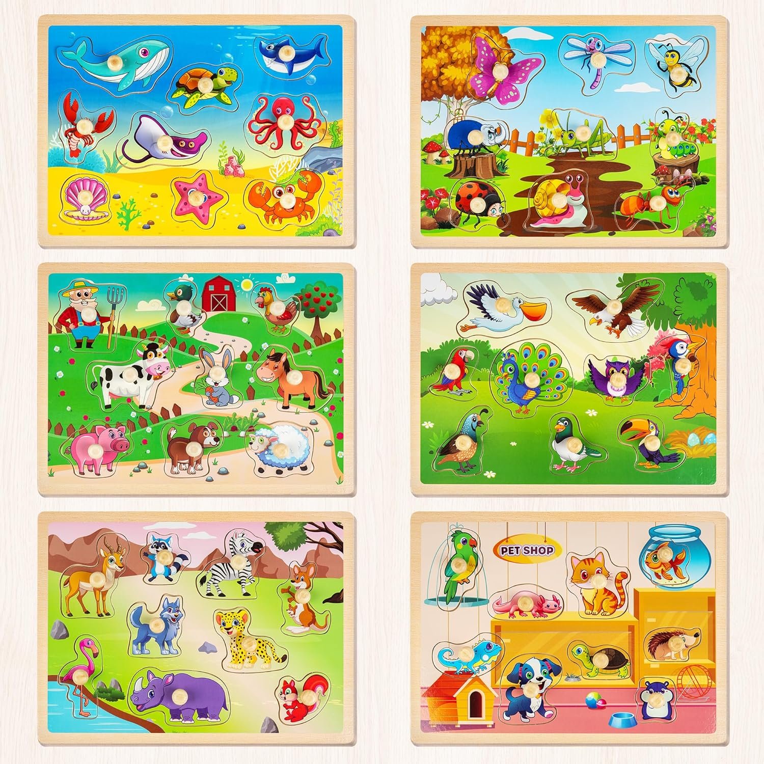 Wooden Animal Puzzles with Storage Rack